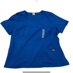 Cherokee Scrub Top Style 4746 Womens 2XL Rounded V Neck Blue New With Tag